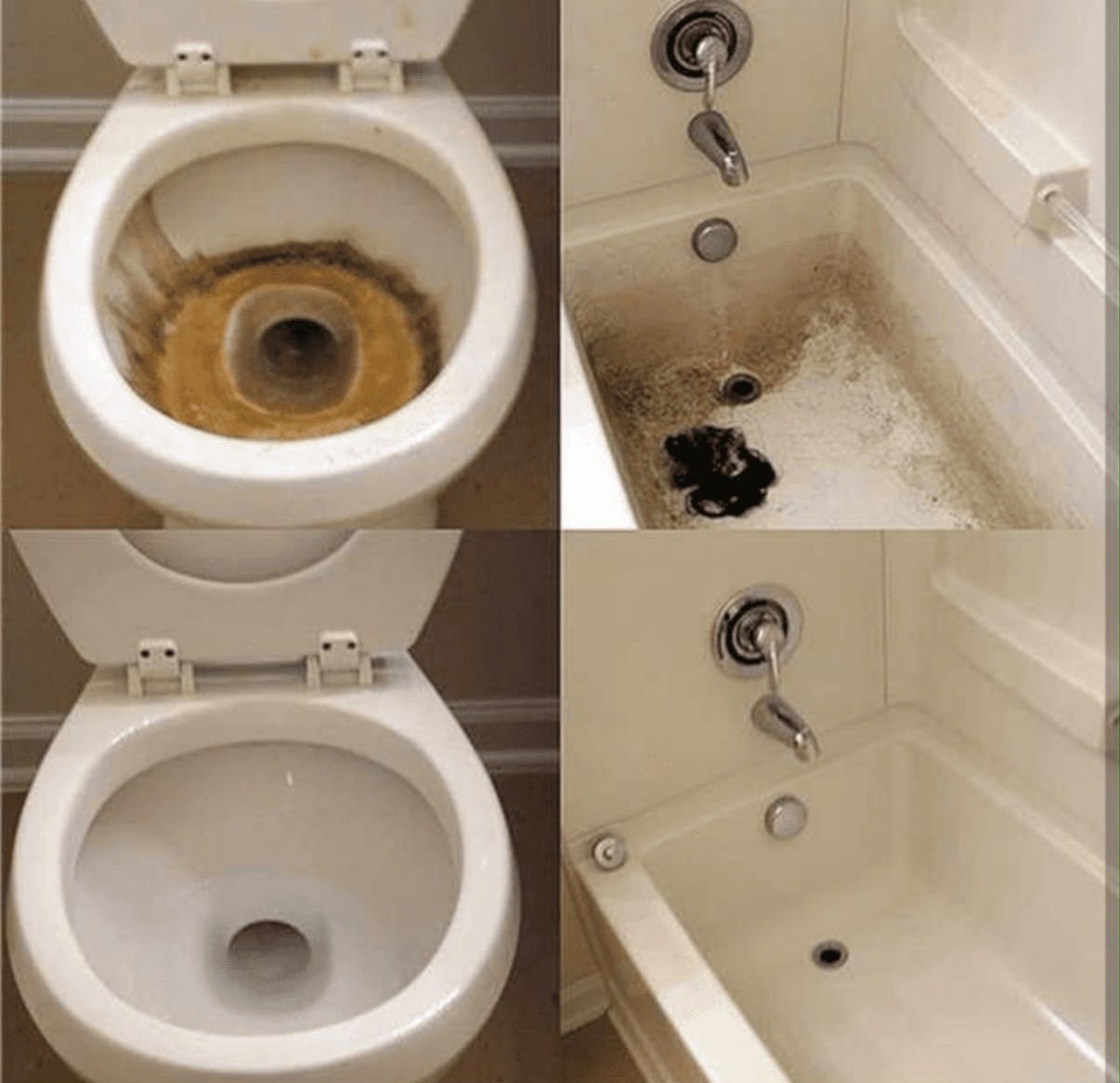 Toilet and tub restoration, before and after